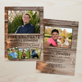 Invitación de 5 fotos de madera rústica de graduac