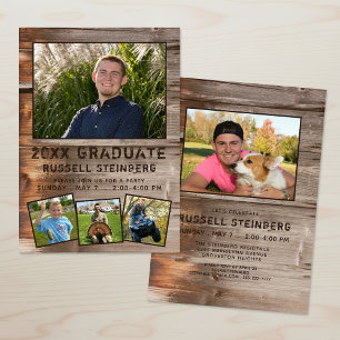 Invitación de 5 fotos de madera rústica de graduac