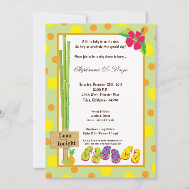 invitación de 5x7 Luau Baby Shower (Anverso)