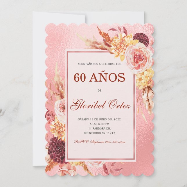 Invitación de 60 años mujer (Anverso)