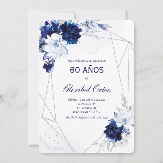 Invitación de 60 años mujer (Anverso)