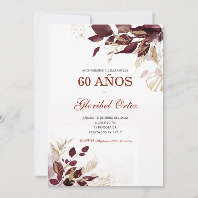Invitación de 60 Años Mujer Invitación (Anverso)