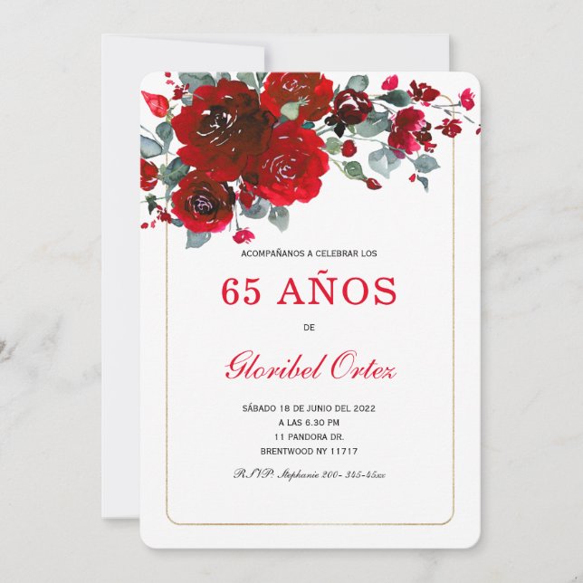 Invitación de 65 años mujer (Anverso)