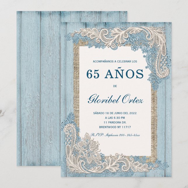 Invitación de 65 años mujer (Anverso / Reverso)