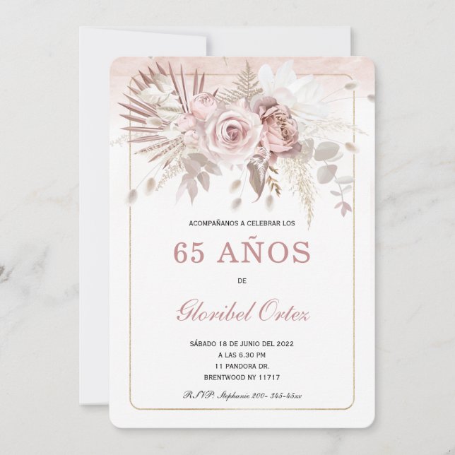 Invitación de 65 años mujer (Anverso)