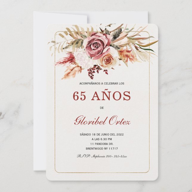 Invitación de 65 años mujer (Anverso)