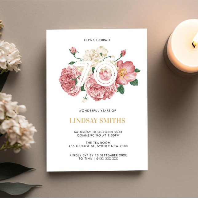 Invitación de 70 años a Floral Peonies y Rosas (Subido por el creador)