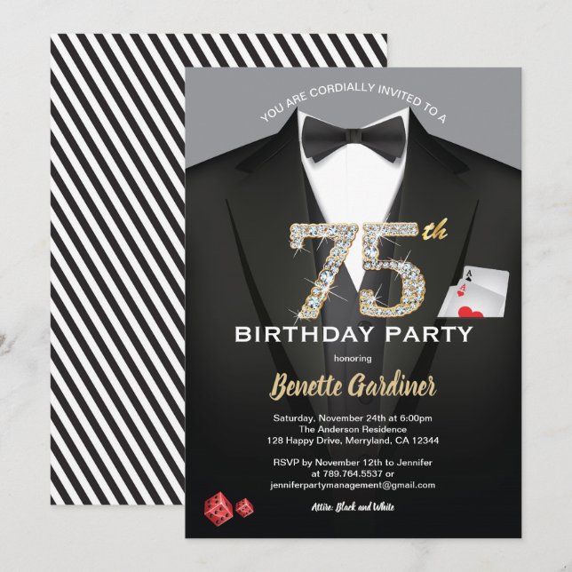 Invitación de 75 años al Casino. Negro y oro (Anverso / Reverso)
