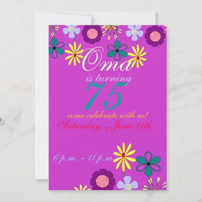 Invitación de 75 años colorida y festiva (Anverso)