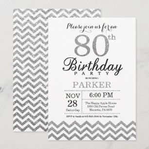 Invitación de 80 Cumpleaños Brillo Plateado