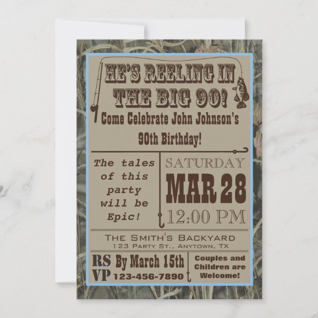 Invitación de 90 años de pesca con camo (Anverso)