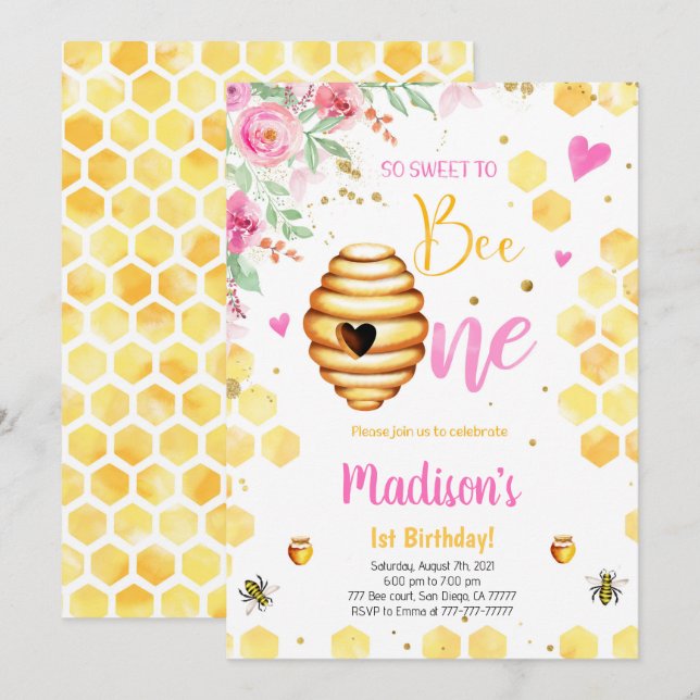 Invitación de abeja amarilla (Anverso / Reverso)