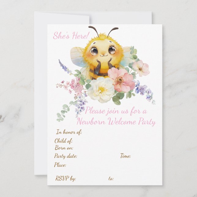 Invitación de Abeja Encantadora (Anverso)