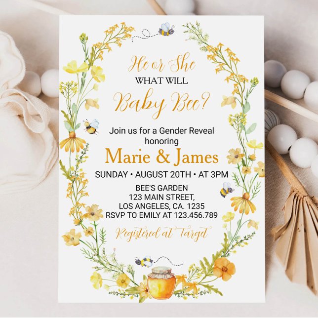 Invitación de abeja para bebé con flores silvestre (Subido por el creador)