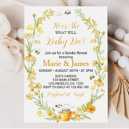 Invitación de abeja para bebé con flores silvestre