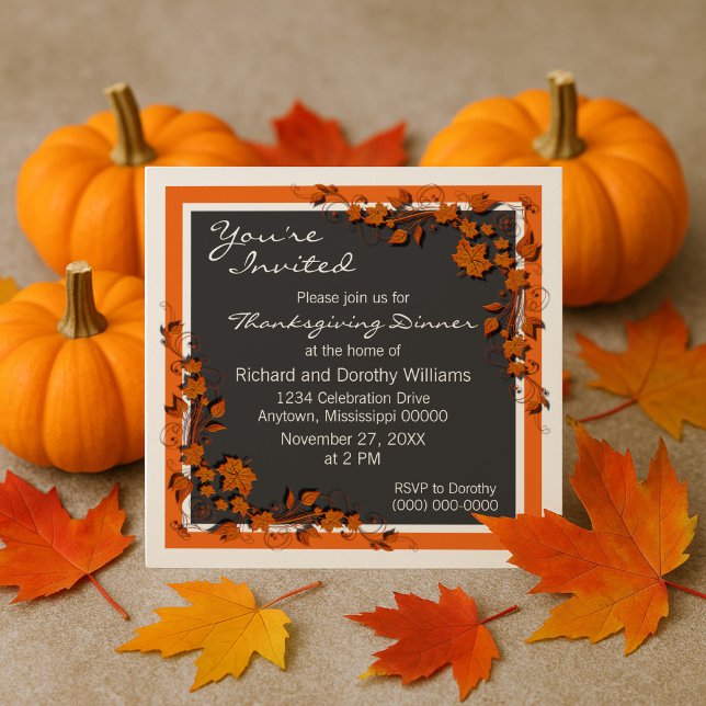 Invitación de Acción de Gracias a Swirls de Otoño (Autumn Swirls Thanksgiving Dinner Invite)