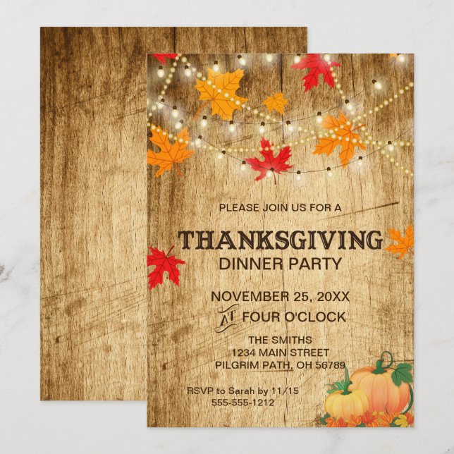 Invitación de acción de gracias a un fiesta de cen (Anverso / Reverso)