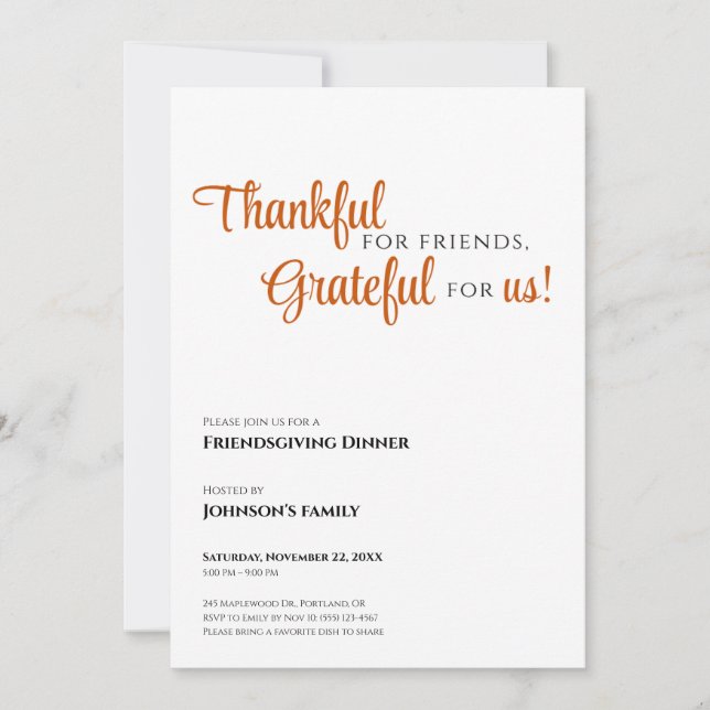 Invitación de Acción de Gracias con Amigos (Anverso)