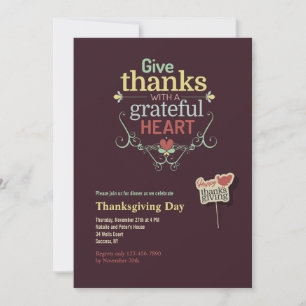 Invitación de Acción de Gracias con Corazón Agrade