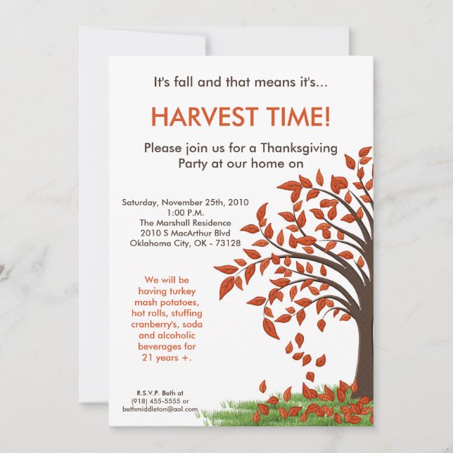 Invitación de Acción de Gracias de 5x7 otoño en el (Anverso)