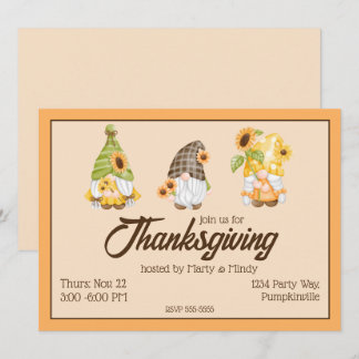 Invitación de Acción de Gracias de Autumn Gnomes