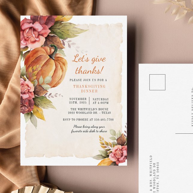 Invitación de Acción de Gracias de Calabaza Rústic (Subido por el creador)