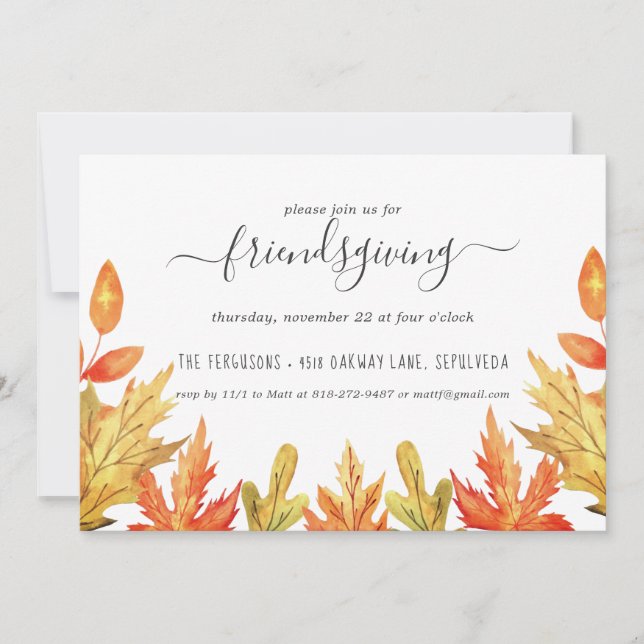 Invitación de Acción de Gracias de Friendsgiving c (Anverso)