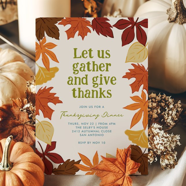 Invitación de Acción de Gracias de Hojas Caídas (Falling Leaves Thanksgiving Holiday Invitation Card)