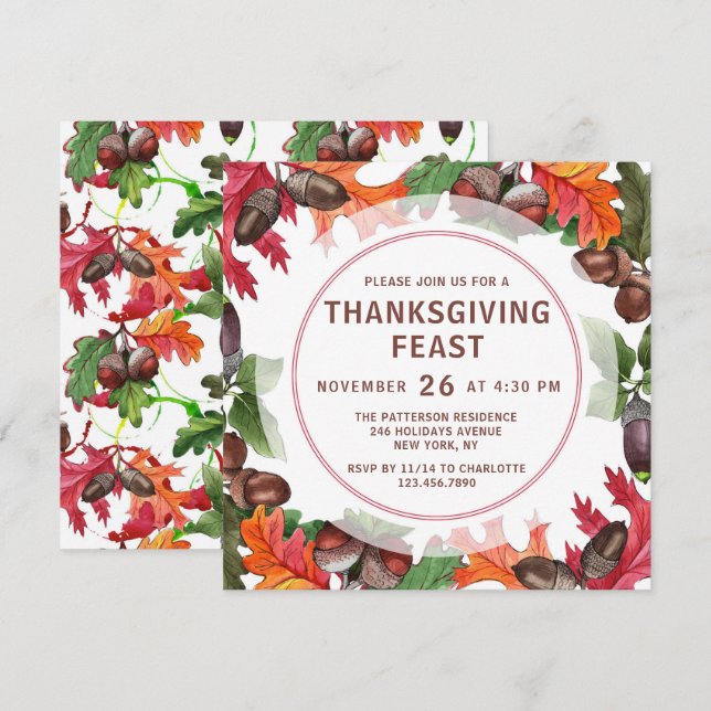 Invitación de Acción de Gracias de Hojas de Otoño  (Anverso / Reverso)