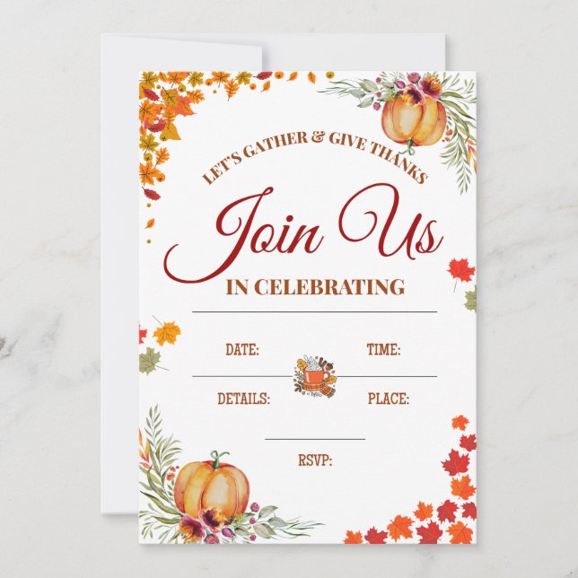 Invitación de Acción de Gracias de Otoño con Calab (Anverso)