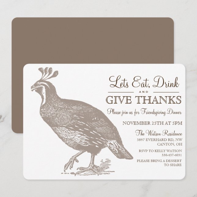 Invitación de Acción de Gracias de Otoño para Cena (Anverso / Reverso)