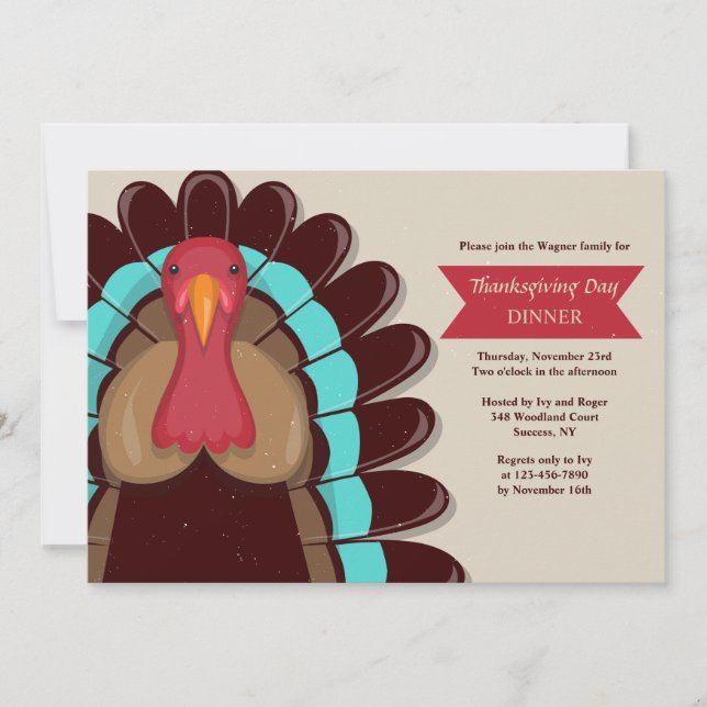 Invitación de Acción de Gracias de Pavo Marrón (Anverso)