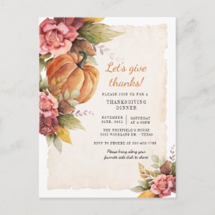 Invitación de Acción de Gracias Floral de Calabaza