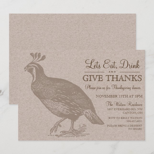 Invitación de Acción de Gracias para Potluck de Ot (Anverso / Reverso)