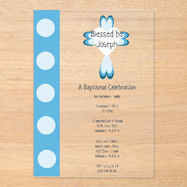 Invitación de acrílico azul para bautizo de niños