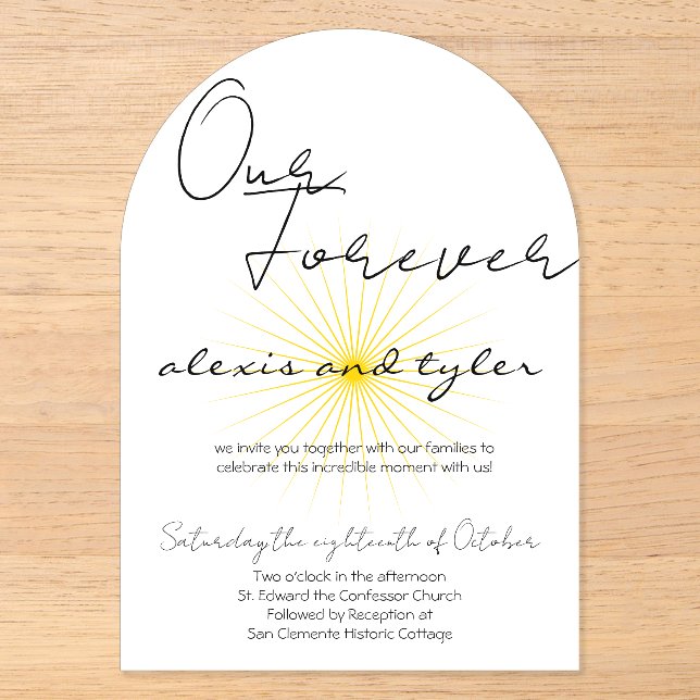 Invitación de acrílico blanco - Diseño de sol mini (Anverso)