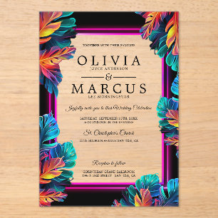 Invitación de acrílico con follaje neón atrevido