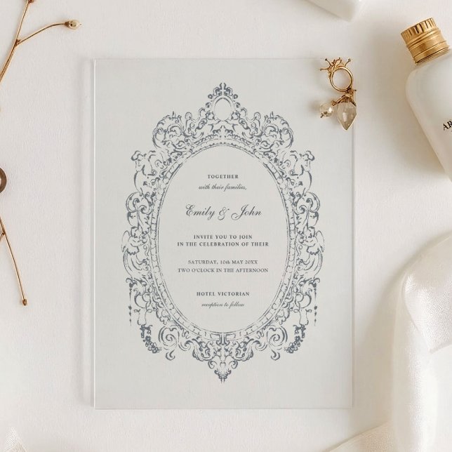 Invitación de acrílico de boda con marco ovalado b (Subido por el creador)
