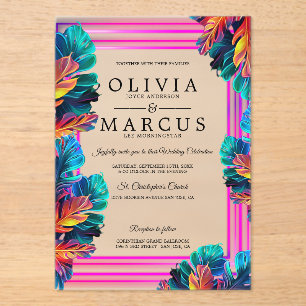 Invitación de acrílico de follaje tropical de neón