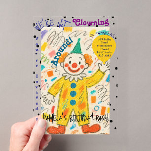 Invitación de acrílico de globo de payaso adorable