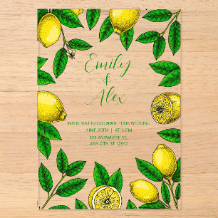 Invitación de acrílico de limón amarillo y follaje