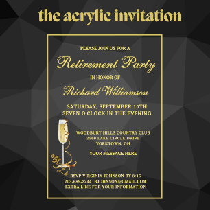 Invitación de acrílico dorado elegante para fiesta