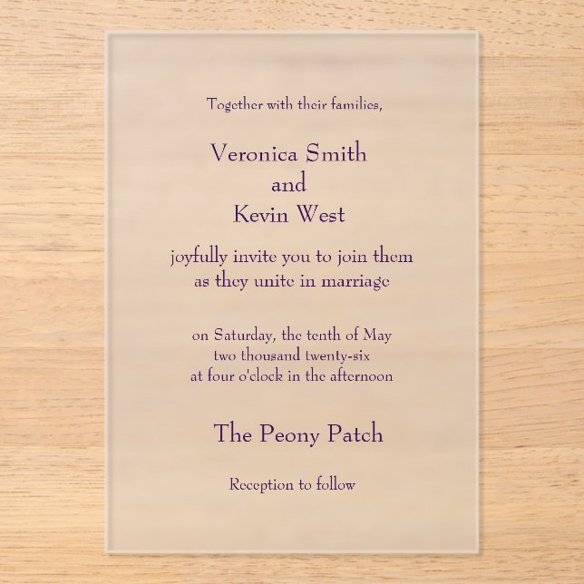 Invitación de acrílico esmerilado con plantilla (Anverso)