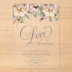 Invitación de acrílico floral azul polvoriento Lov