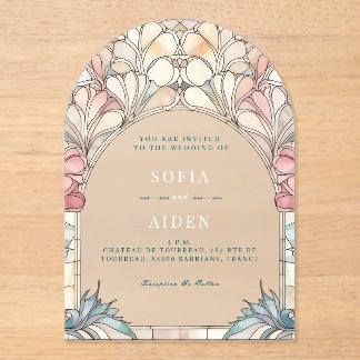 Invitación de acrílico floral azul rosa pastel