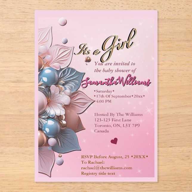 Invitación de acrílico para baby shower (Anverso)