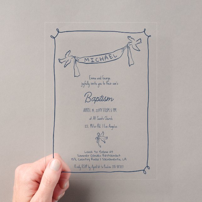 Invitación de acrílico para Bautizo dibujada a man (Insitu (portátil))