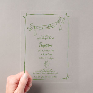 Invitación de acrílico para Bautizo dibujada a man