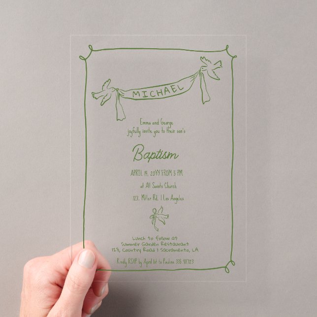 Invitación de acrílico para Bautizo dibujada a man (Insitu (portátil))