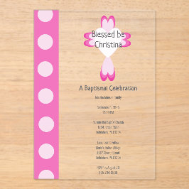 Invitación de acrílico para bautizo rosa para niña